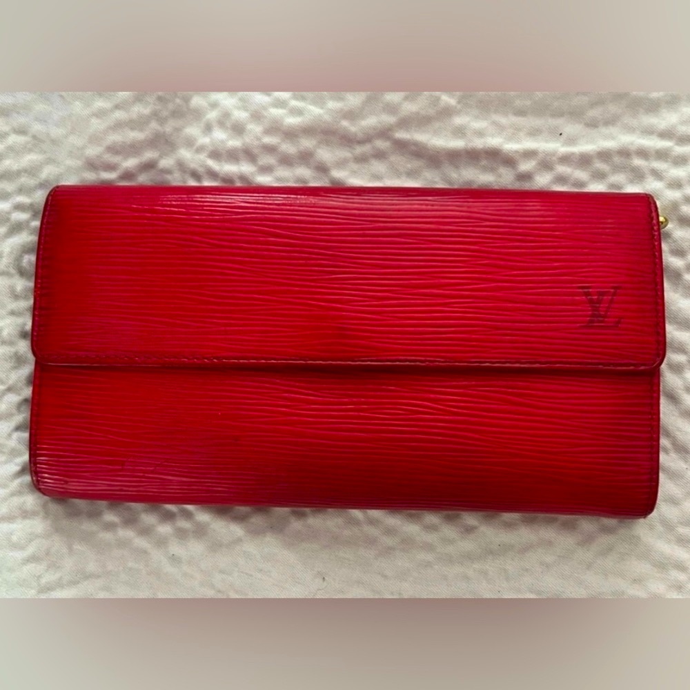 Authentic Louis Vuitton Red Epi Long Leather Wallet
